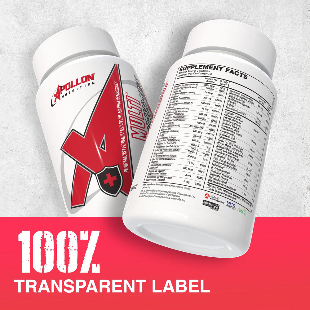 Packaging of Apollon Nutrition multivitamin displayed on a clean surface.
