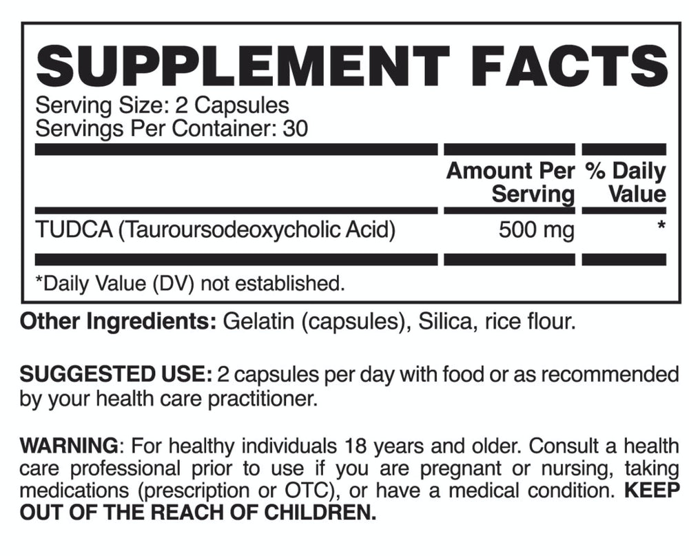 Apollon Nutrition Tudca capsules stacked show consistent 250 mg dose per serving