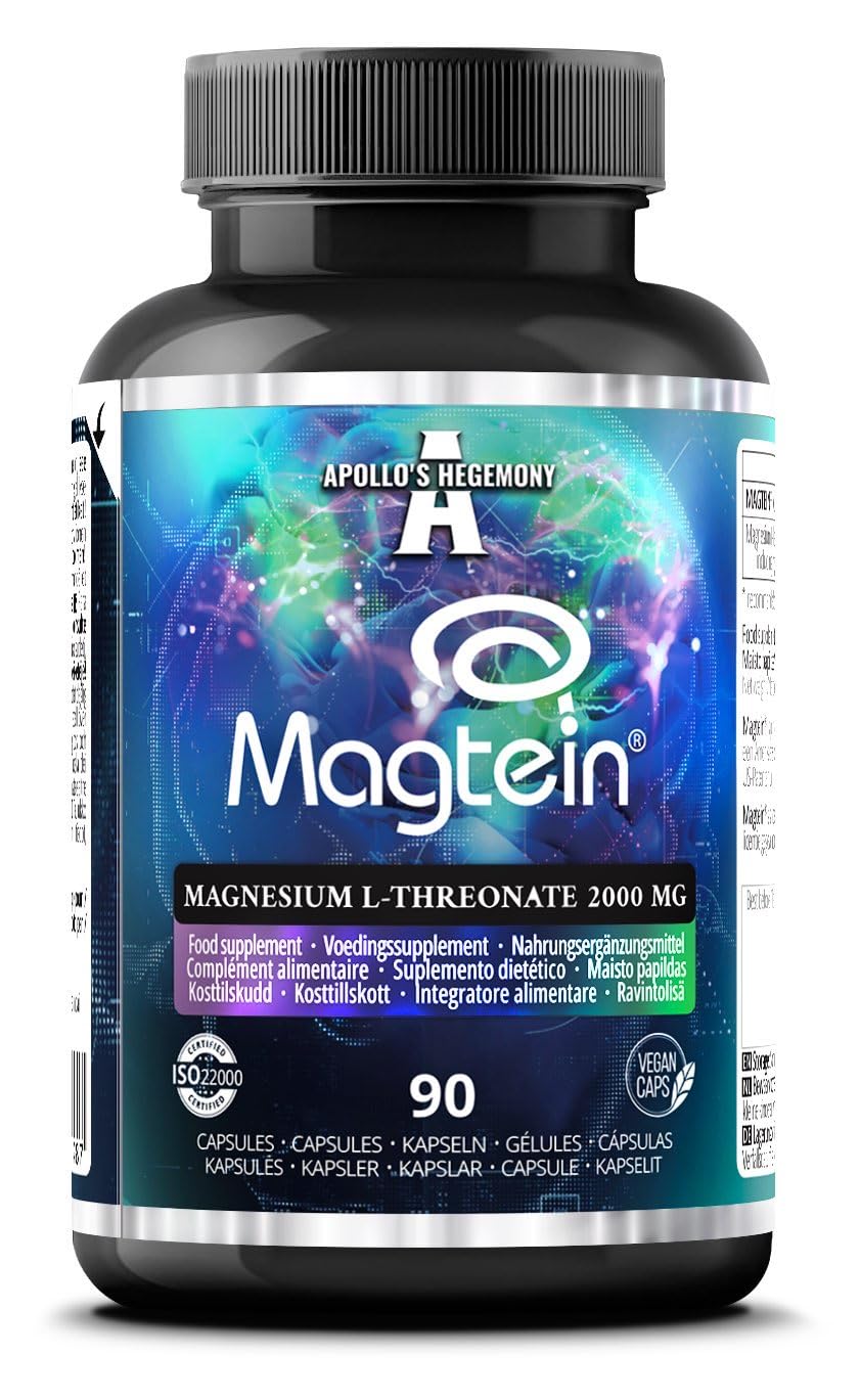 Apollo's Hegemony Magtein bottle front shows 144 mg per daily dose.