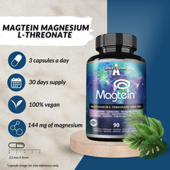 Magtein by Apollo's Hegemony bottle label displays product details.