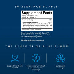 Apothékary Blue Burn dropper dispensing into a drink for cravings support.
