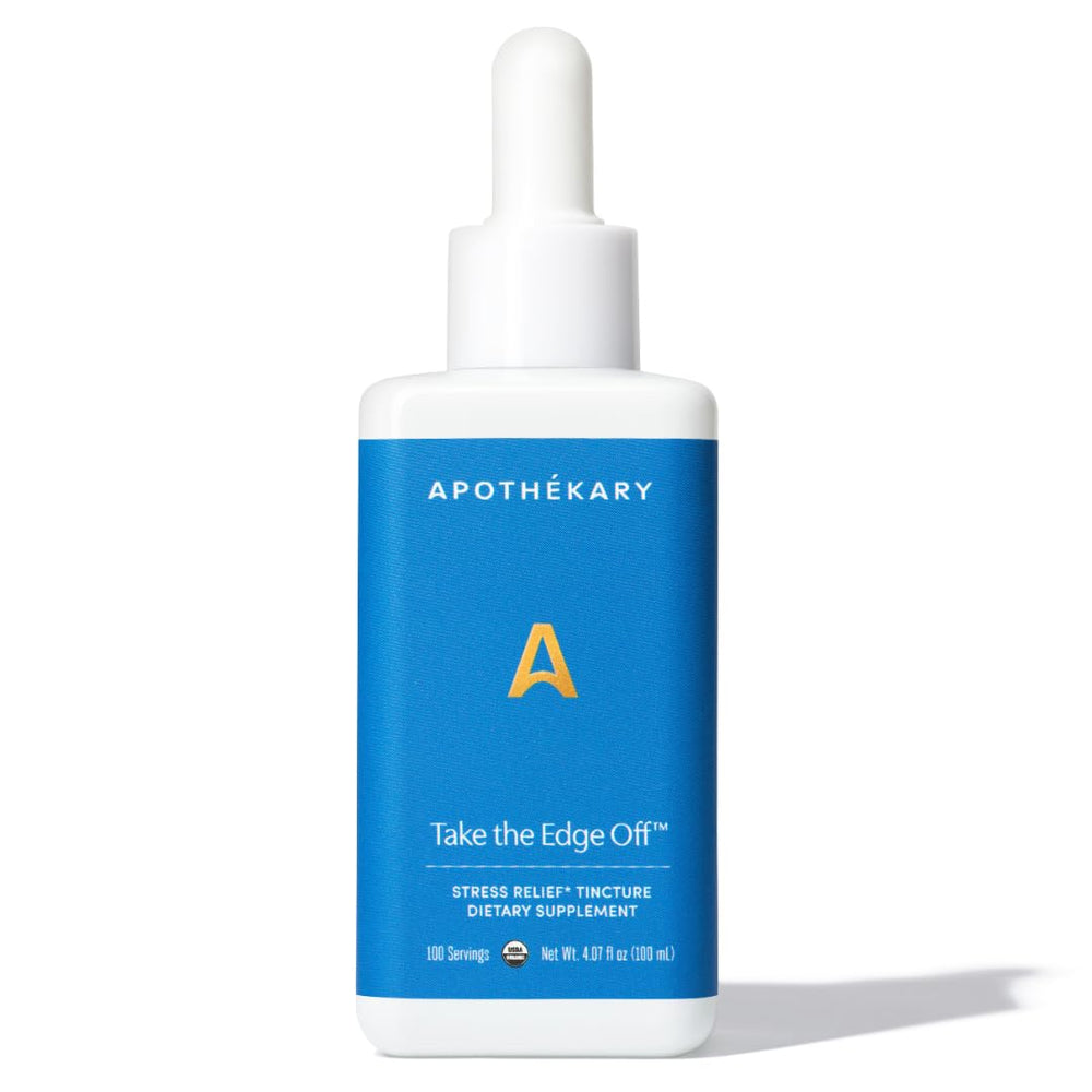 Apothékary Take The Edge Off bottle with dropper for alcohol-free relaxation.