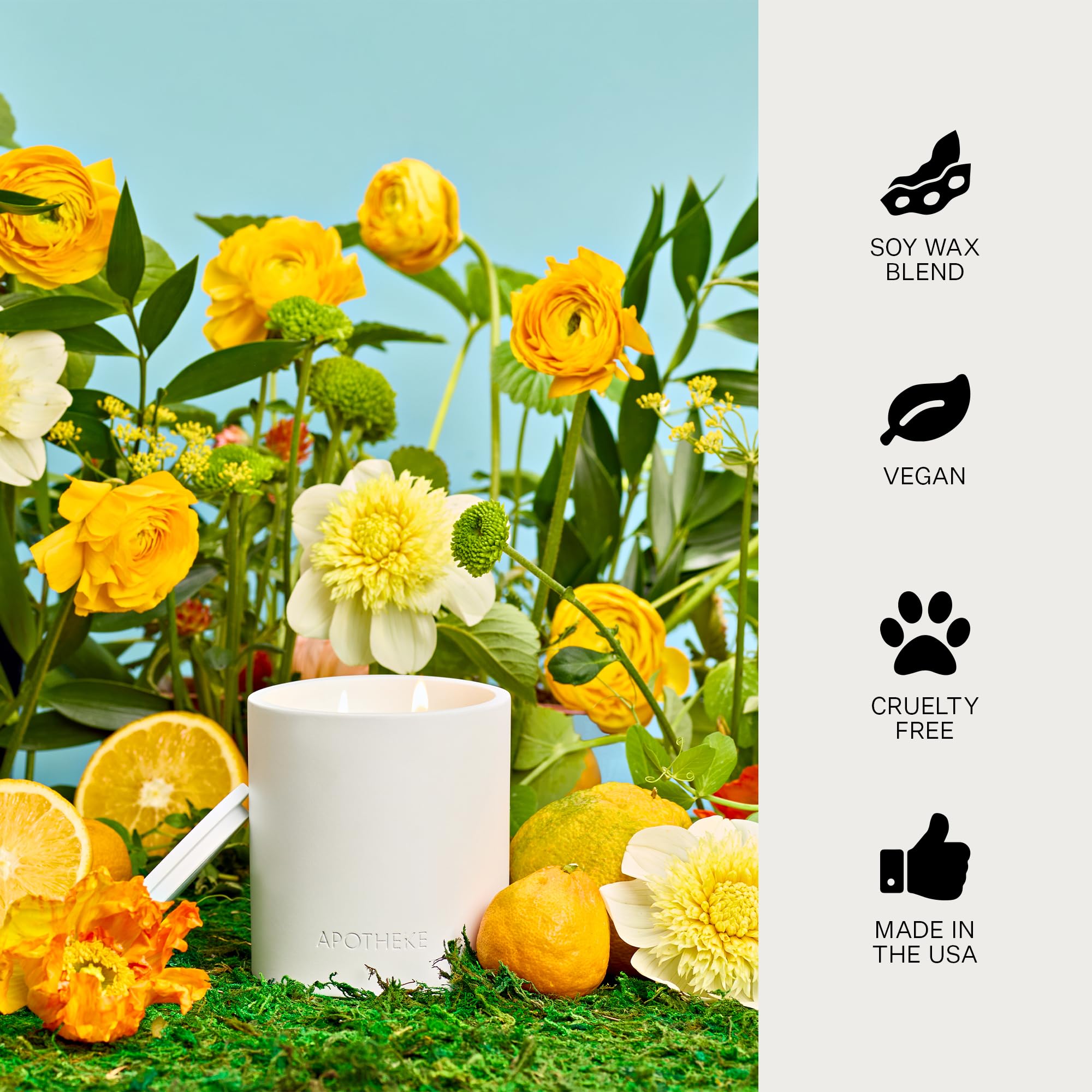 APOTHEKE candle in a living room adds cozy, inviting atmosphere