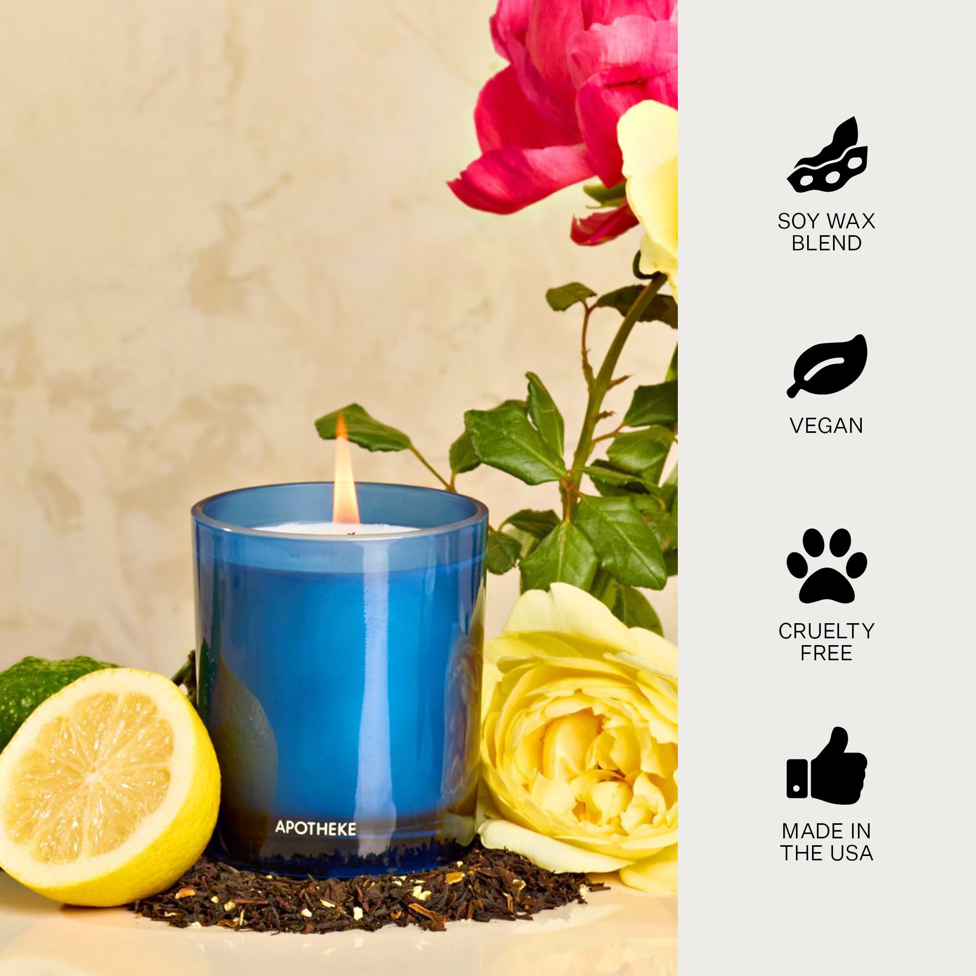 APOTHEKE packaging and candle evokes Brooklyn-made luxury home decor.