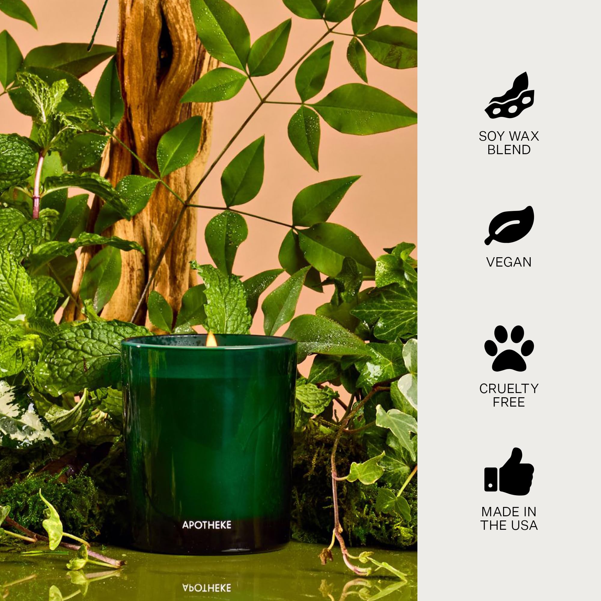 APOTHEKE Wild Mint & Ivy candle in living room adds refined fragrance