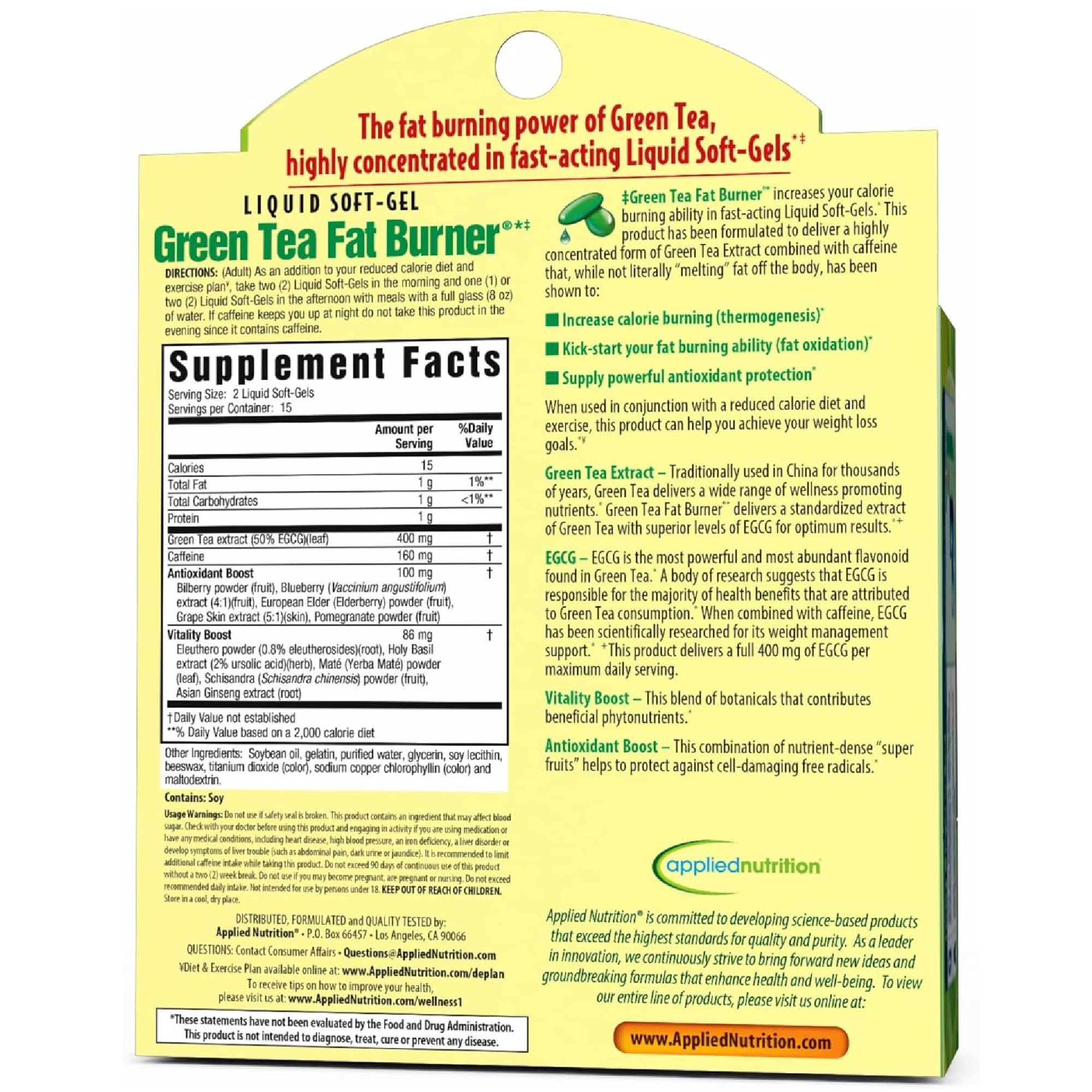 Applied Nutrition Green Tea Fat Burner convenient daily use in bottle