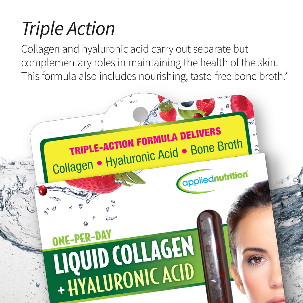 Applied Nutrition bottle pour highlights convenient one-per-day skin support drink.