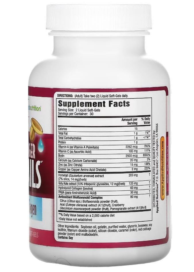 Applied Nutrition Longer Stronger daily-dosage visual emphasizing consistent hair and nails support.