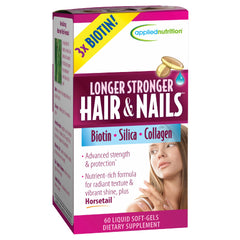 Applied Nutrition Longer Stronger Hair & Nails bottle supports hair and nails