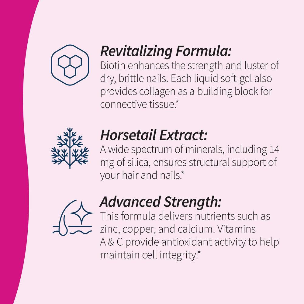 Applied Nutrition Longer Stronger label view highlighting ingredients like biotin and collagen.