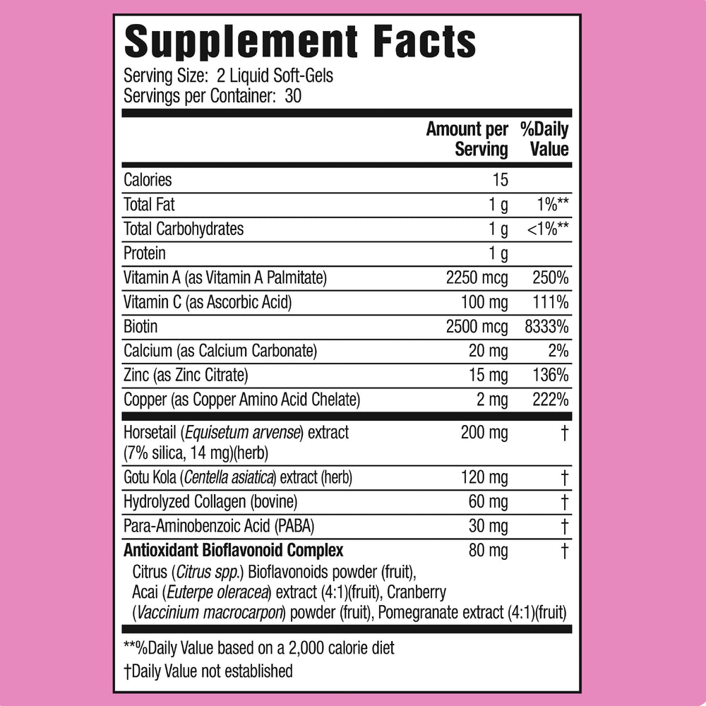 Applied Nutrition Longer Stronger soft-gels close-up showing convenient capsules for hair care.
