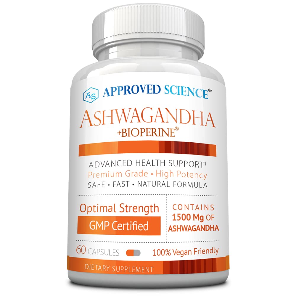 Approved Science Ashwagandha bottle front for daily mood and energy.