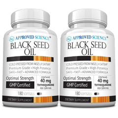 Approved Science Black Seed Oil 360 softgels bottle enhances immune support and daily wellness.
