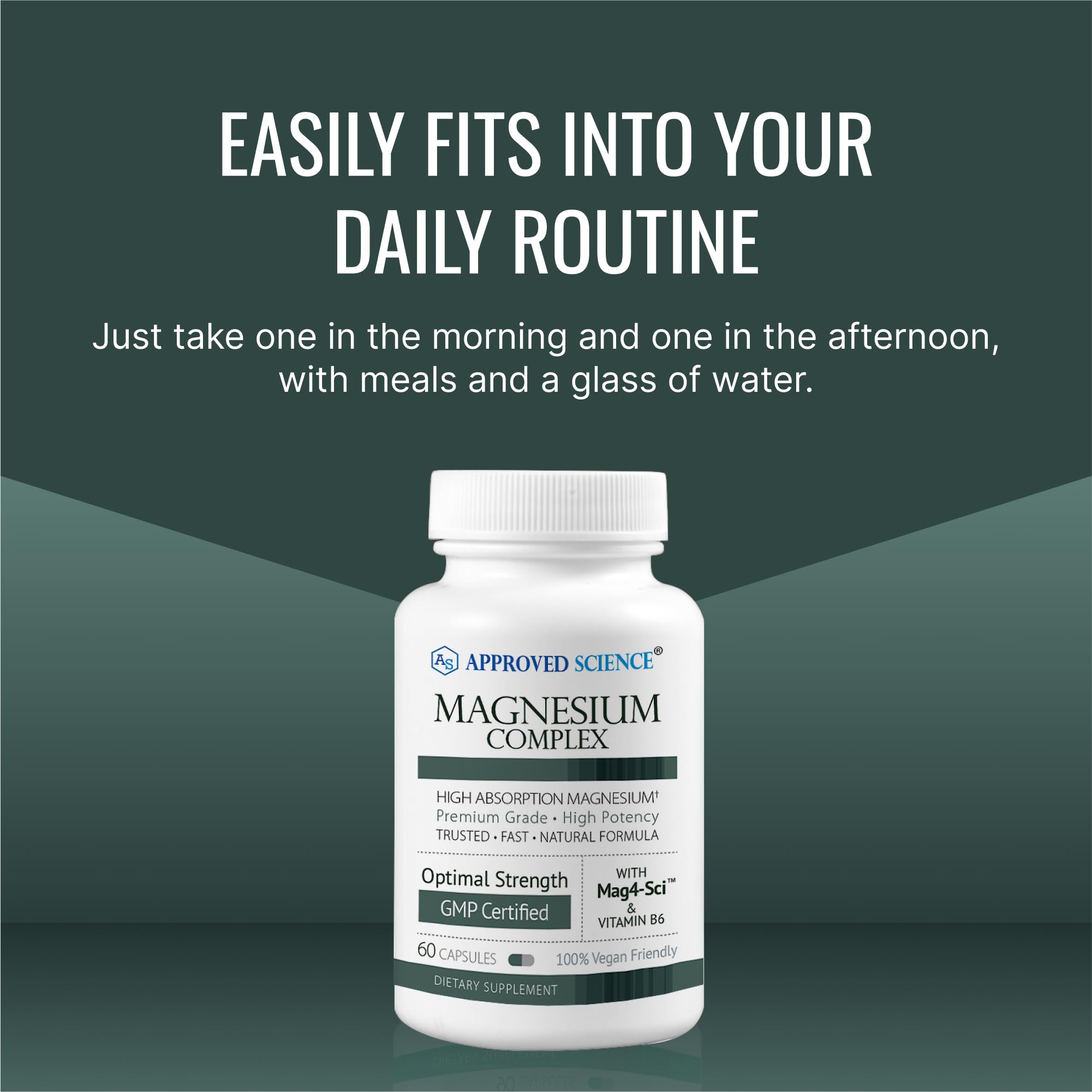 Approved Science Magnesium Complex on a shelf display for everyday supplementation.