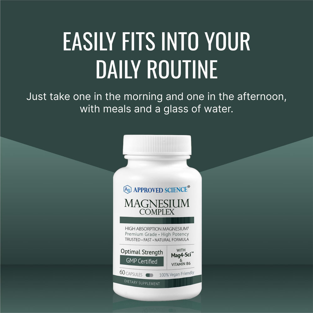 Approved Science Magnesium Complex on a shelf display for everyday supplementation.