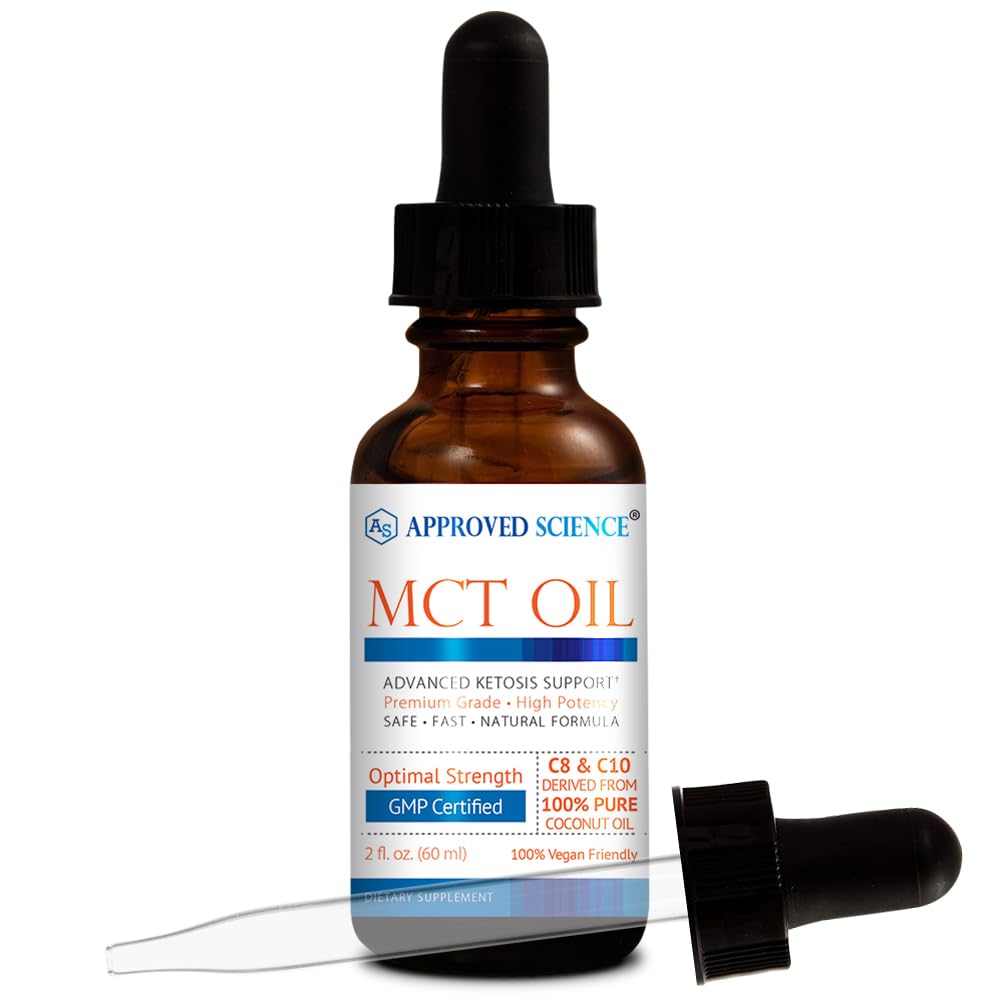 Approved Science MCT Oil bottle front, coconut-derived formula for energy-friendly routines.