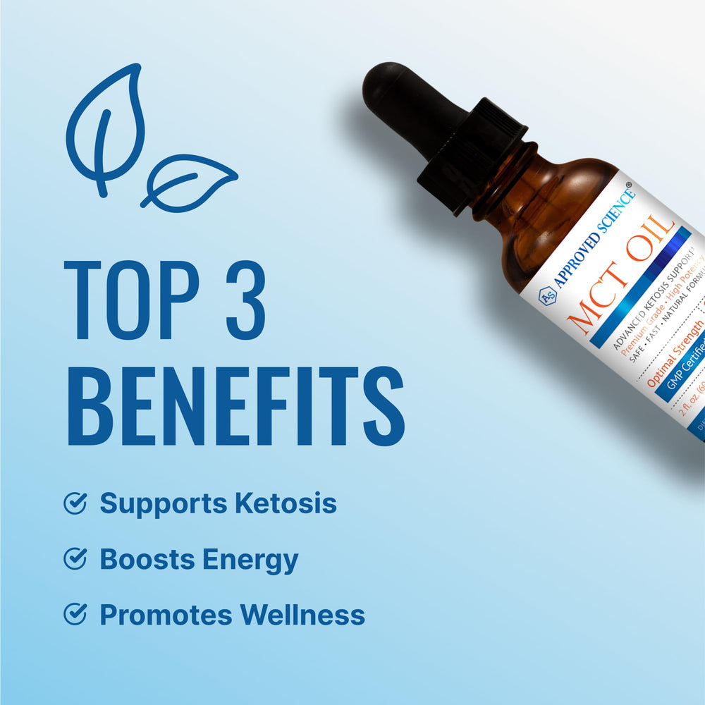 Approved Science MCT Oil label highlights C8/C10 purity.