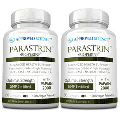 Approved Science Parastrin bottle with label and capsules for gut health support