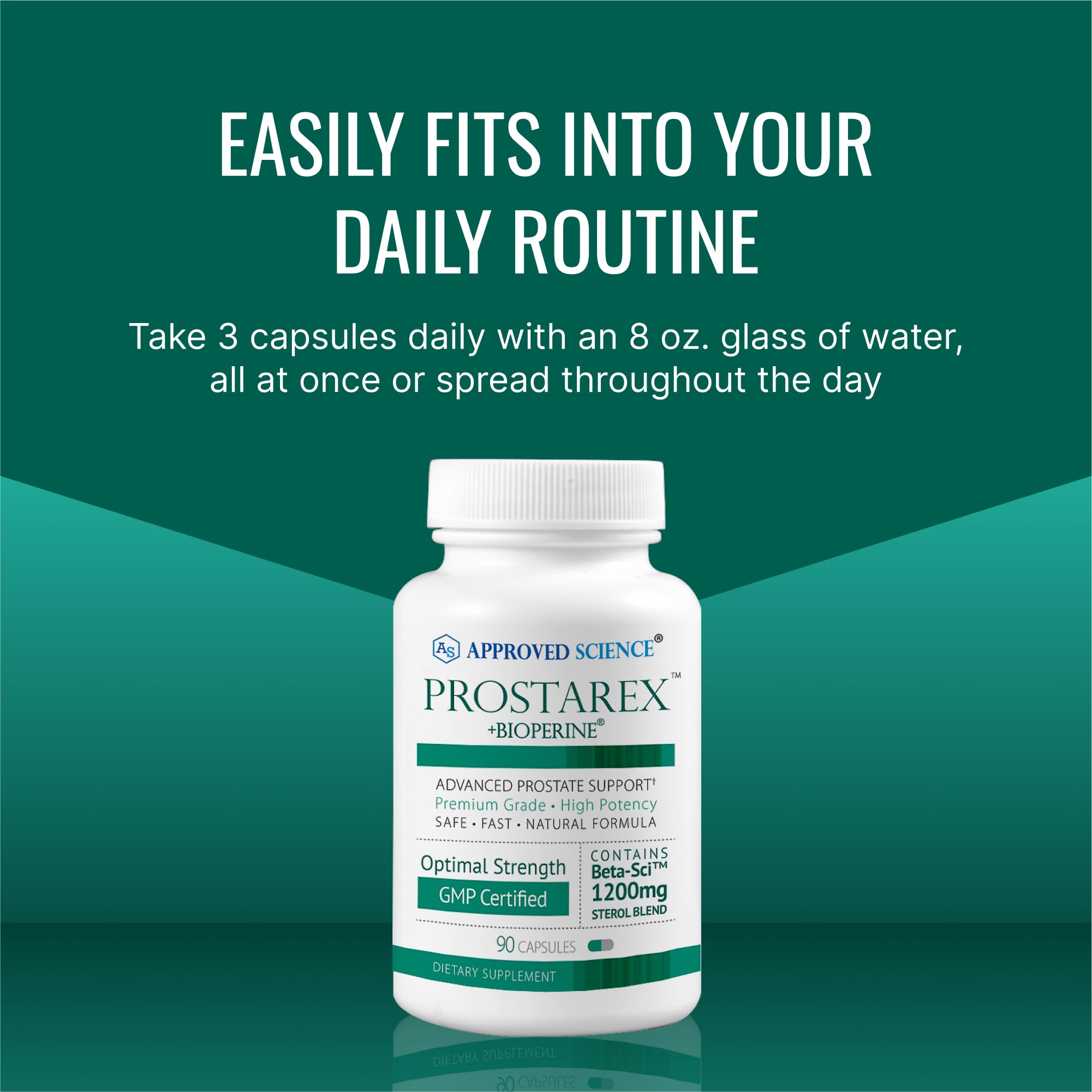 Approved Science Prostarex packaging with box and bottle implying a 3-month supply.