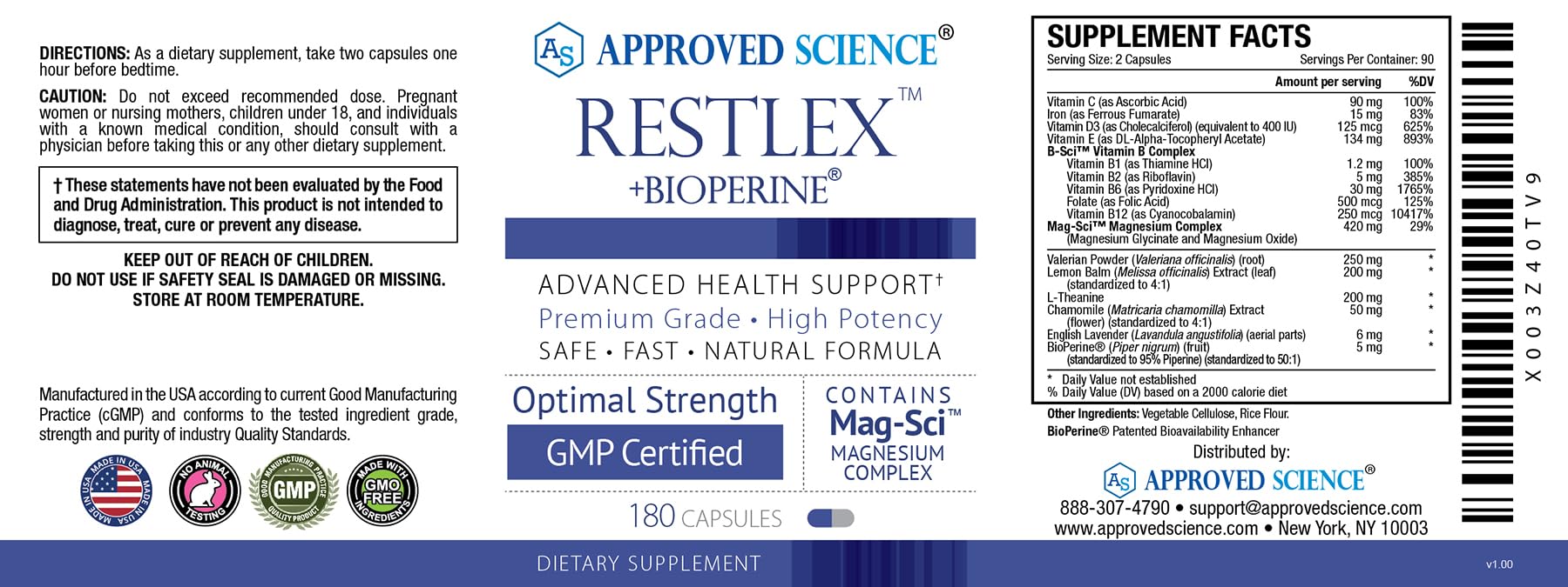 Approved Science Restlex packaging box signals a two-bottle supply.