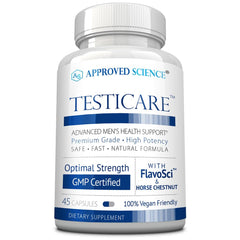 Approved Science TestiCare bottle front showing vegan vein support formula