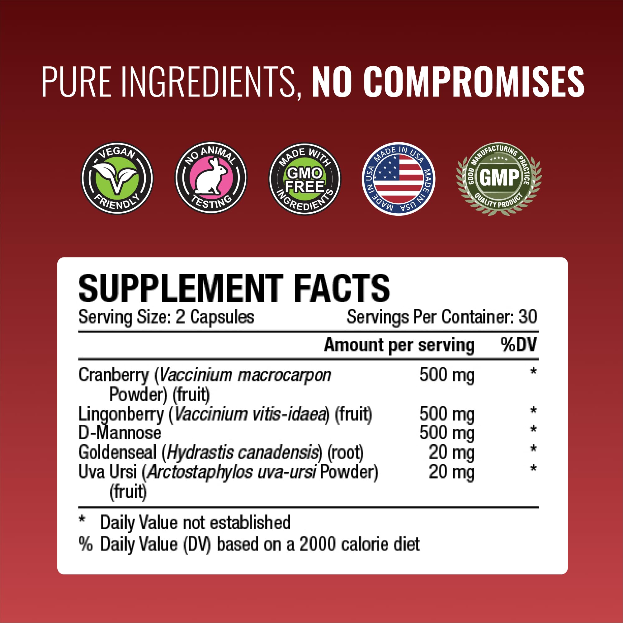Uritrac cranberry ingredient label highlighting antioxidants