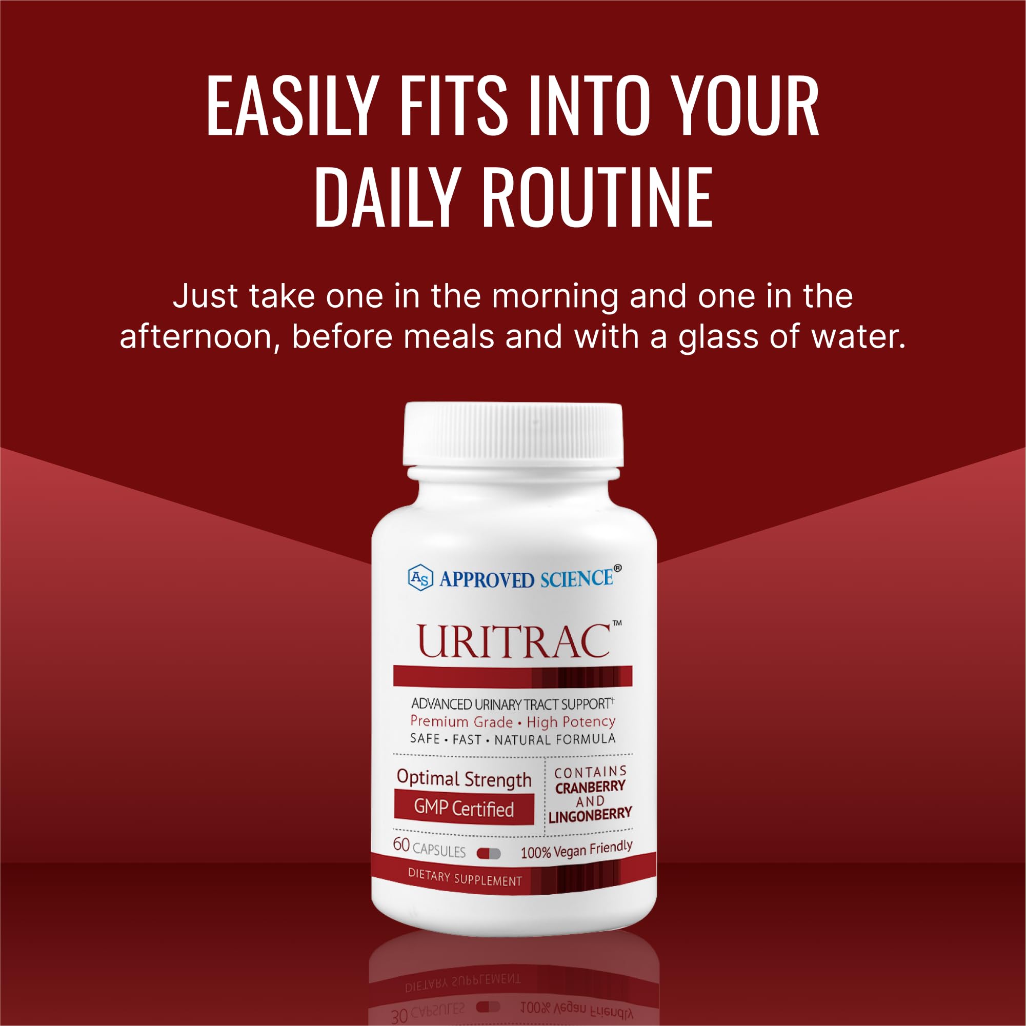Approved Science Uritrac packaging on clean background highlighting additive-free formula