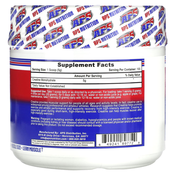 APS Creatine Monohydrate powder scoop for easy mixing and sustained performance