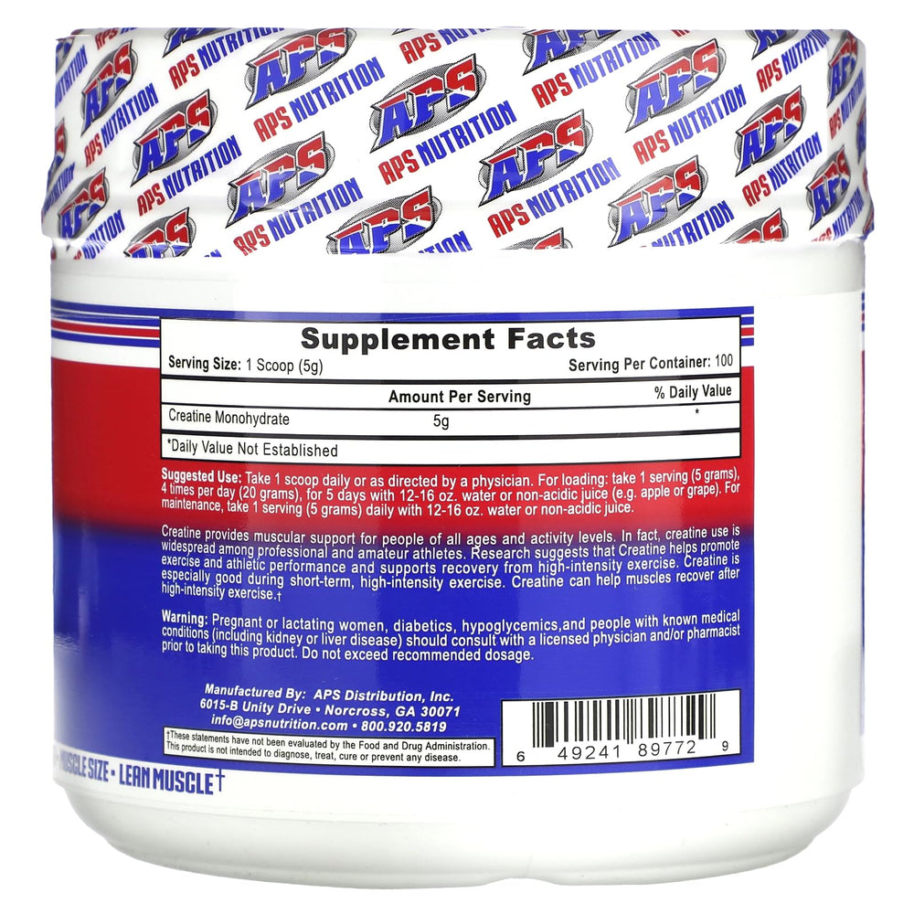APS Creatine Monohydrate powder scoop for easy mixing and sustained performance
