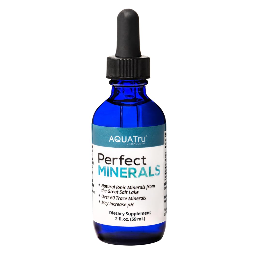 AquaTru Perfect Minerals bottle pour demonstrating mineral enriched water for hydration.