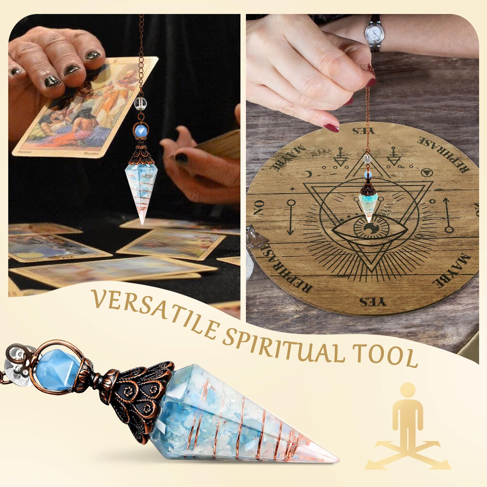 9.8-inch chain on the Aquamarine pendulum enables adjustable reach.
