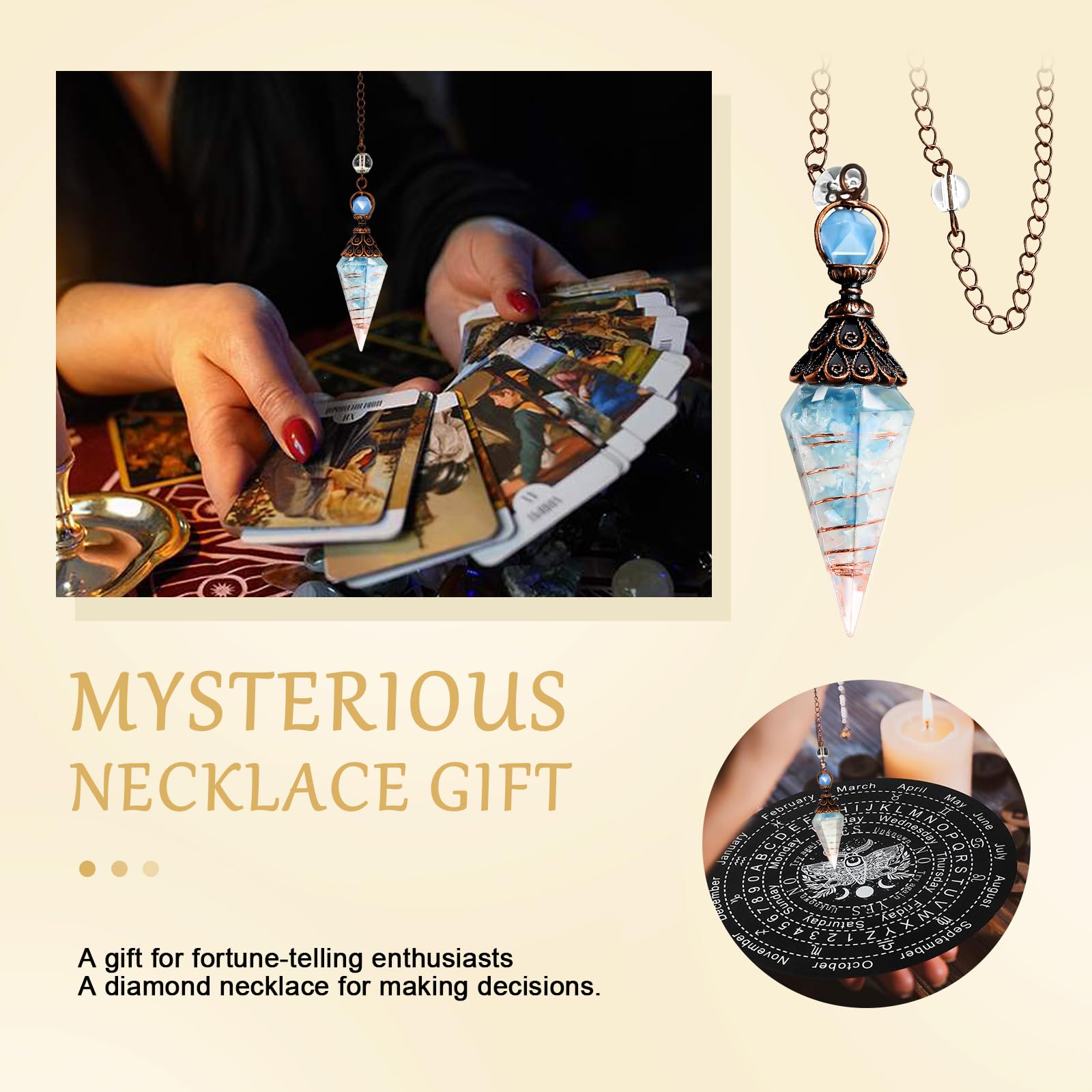 Aquamarine pendulum kit ideal for beginners exploring divination and witchcraft.