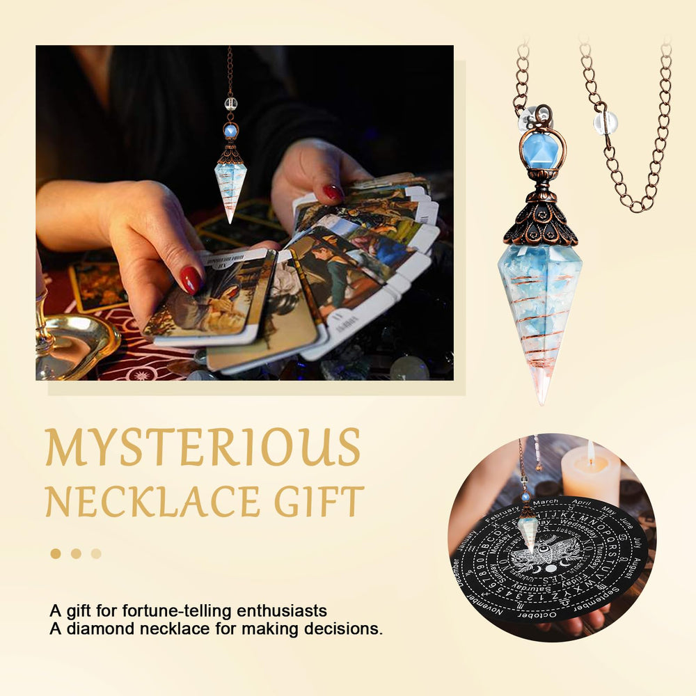 Aquamarine pendulum kit ideal for beginners exploring divination and witchcraft.