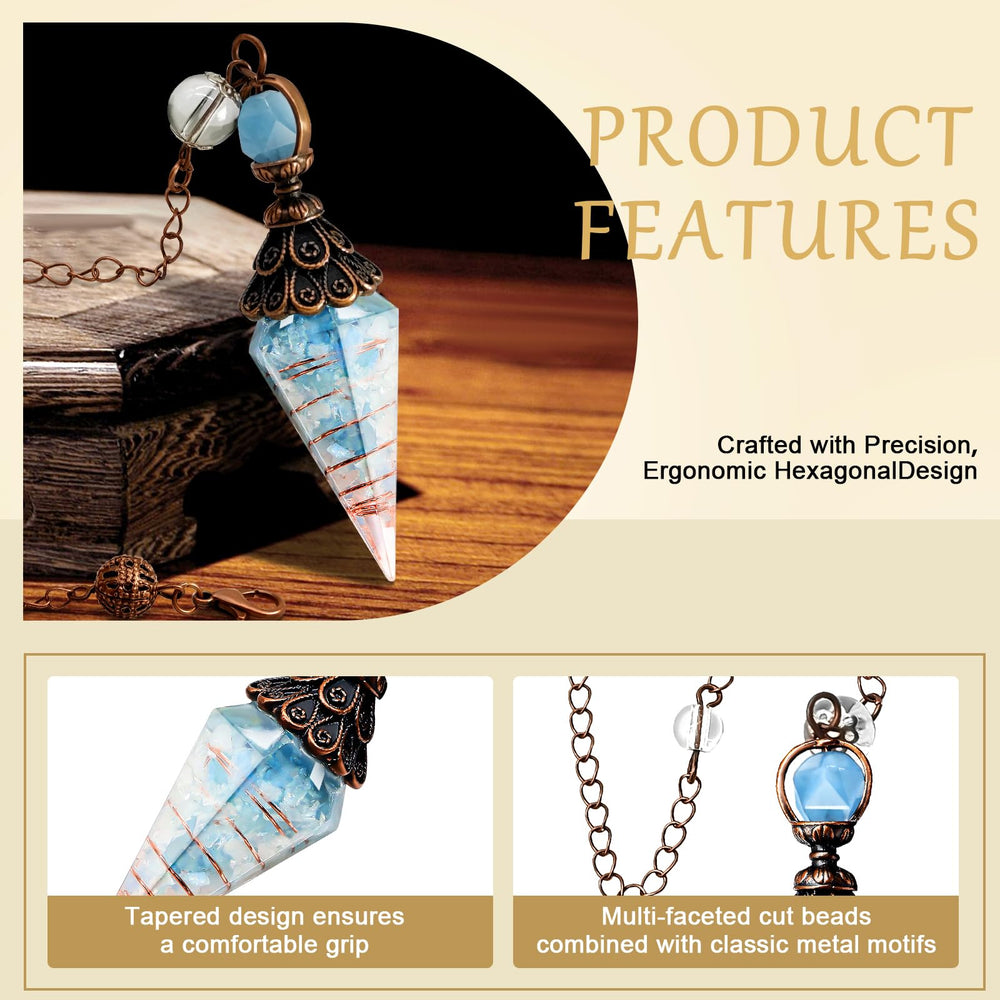 Aquamarine pendulum encased in resin for durable, balanced swings.