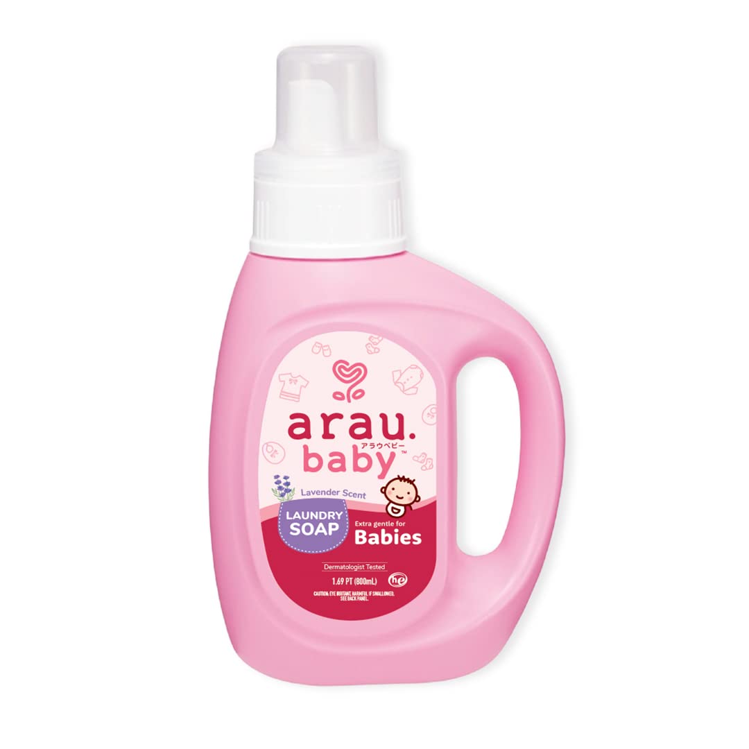 Arau Baby lavender cap measure showing dosing for easy baby wash.