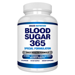 Arazo Nutrition Blood Sugar 365 bottle front showing daily energy support.