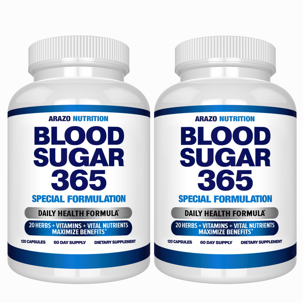 Arazo Nutrition Blood Sugar 365 bottle promoting daily energy support