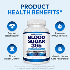 Arazo Nutrition Blood Sugar 365 ingredients highlight with metabolism-focused botanicals