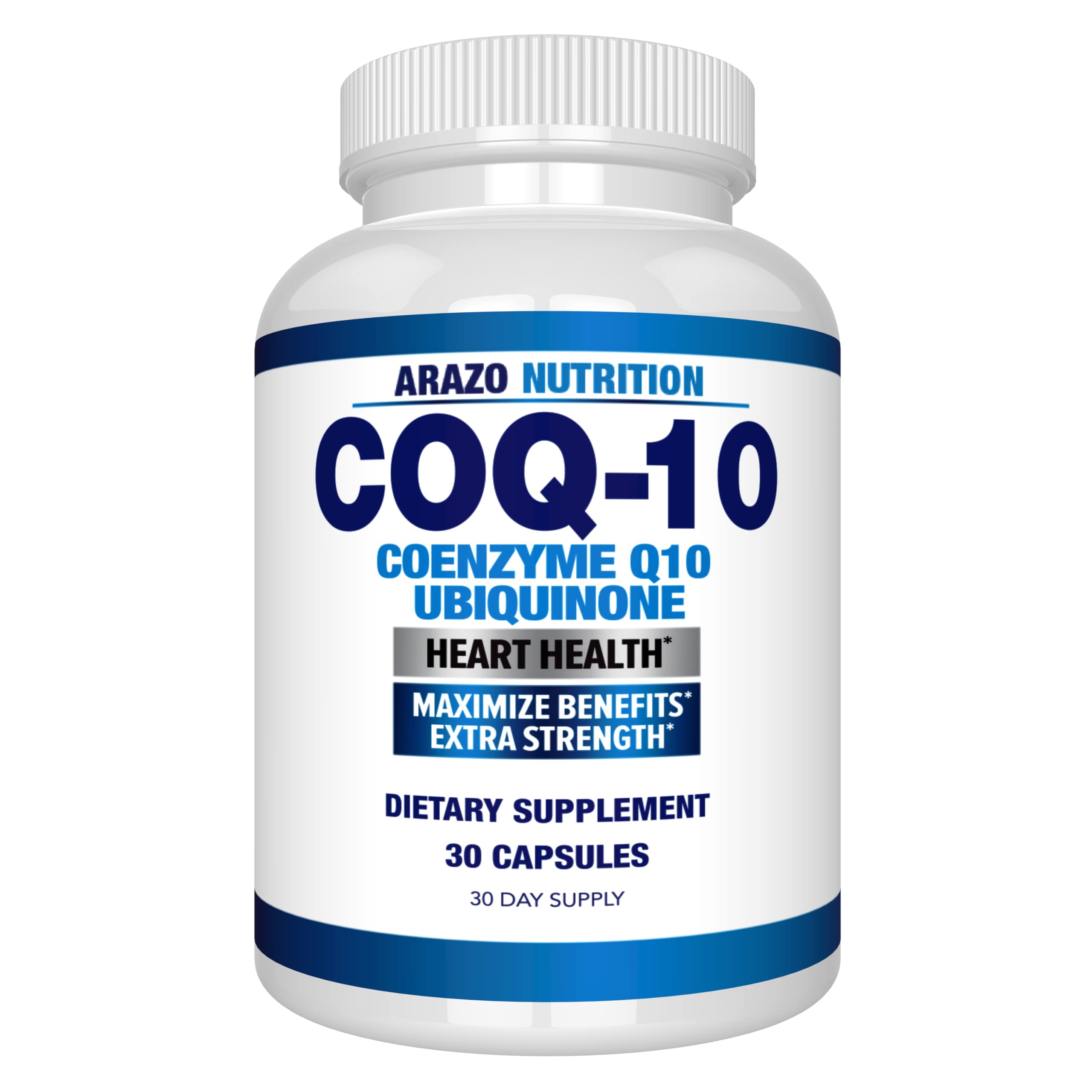 Arazo Nutrition CoQ10 200mg bottle front view for daily antioxidant support