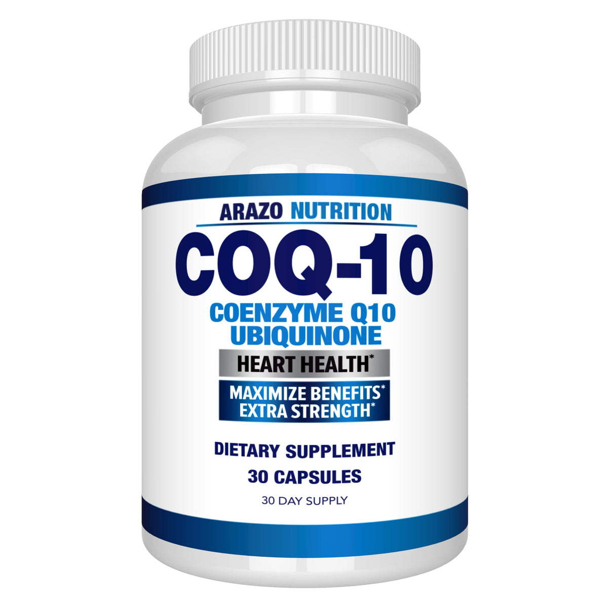 Arazo Nutrition CoQ10 200mg bottle front view for daily antioxidant support