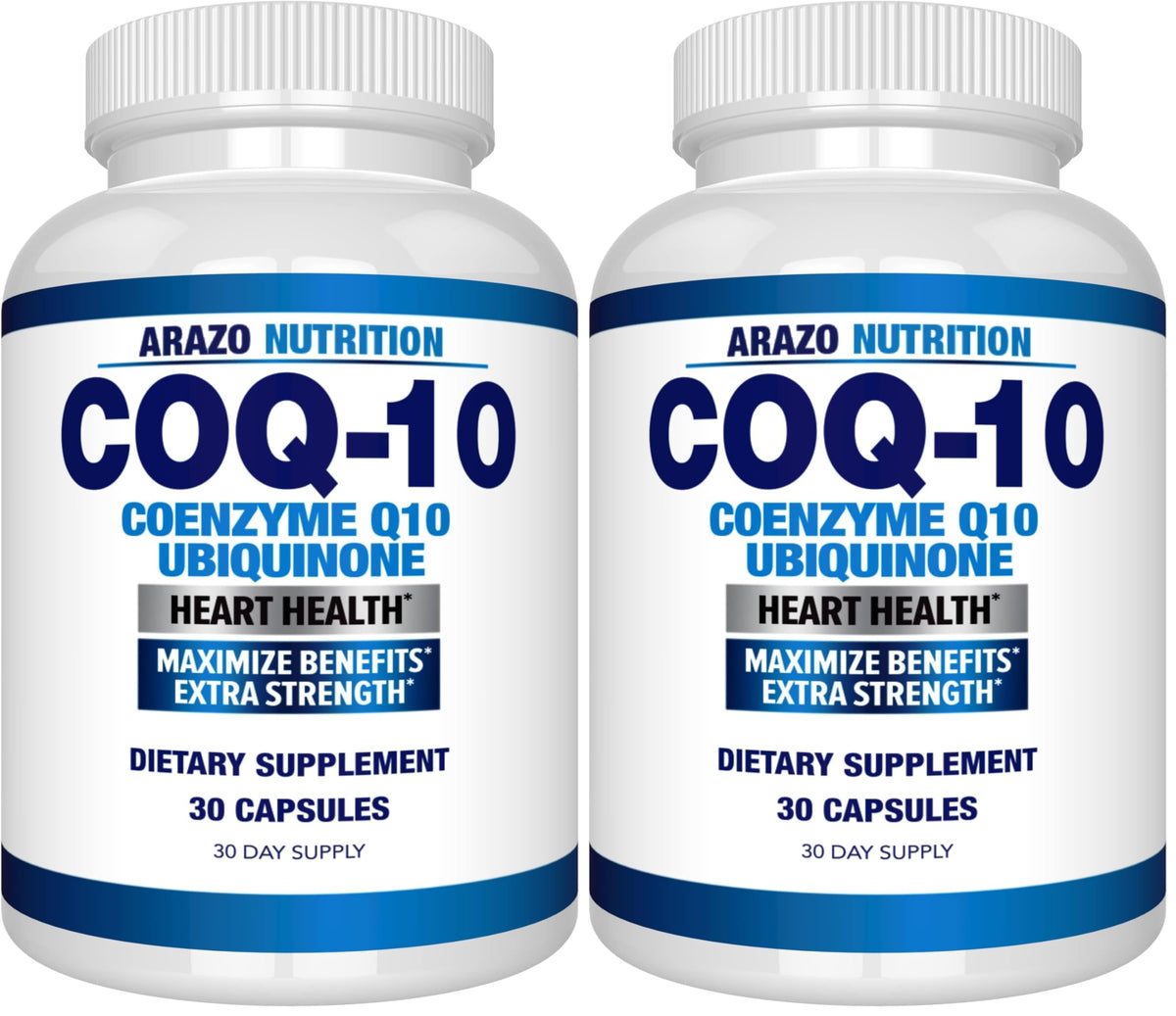Arazo Nutrition CoQ10 bottle front with 200 mg capsules for daily support