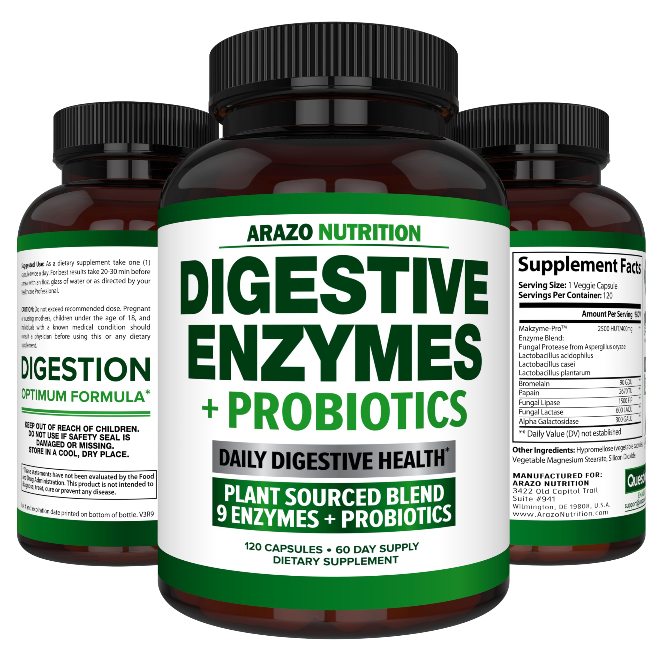 Arazo Nutrition Digestive Enzymes two-pack bottles displayed for cost-effective support