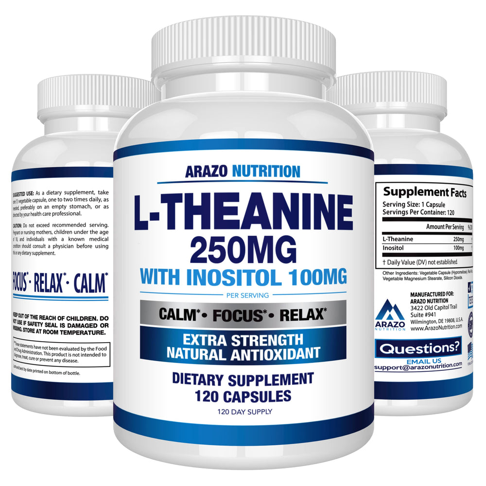 Close-up of Arazo Nutrition L-Theanine 250mg capsule texture for quality.