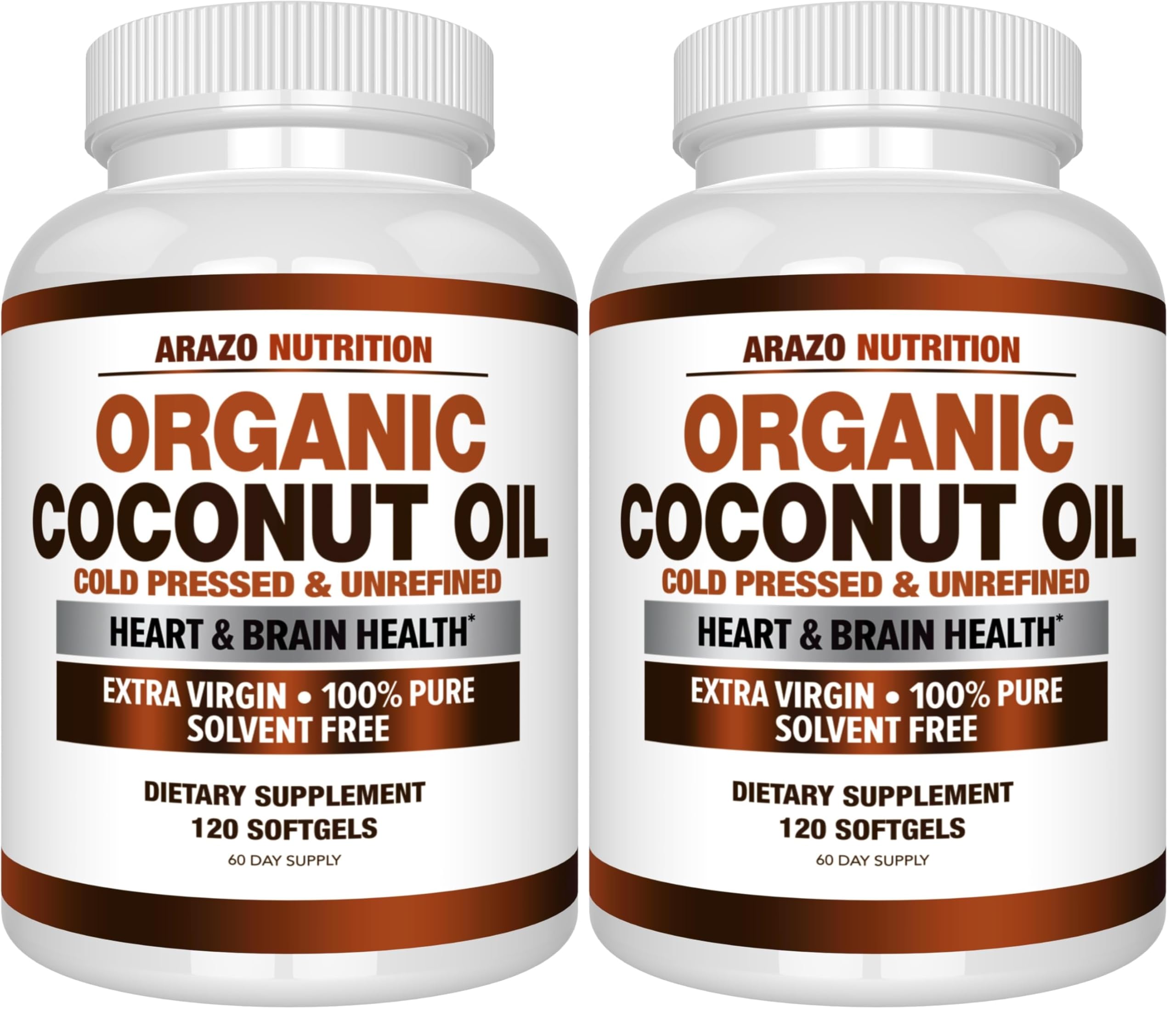 Arazo Nutrition Organic Coconut Oil bottle close-up showing purity and natural MCT content.