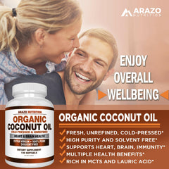 Arazo Nutrition Organic Coconut Oil pour-ready capsule image for easy daily integration.