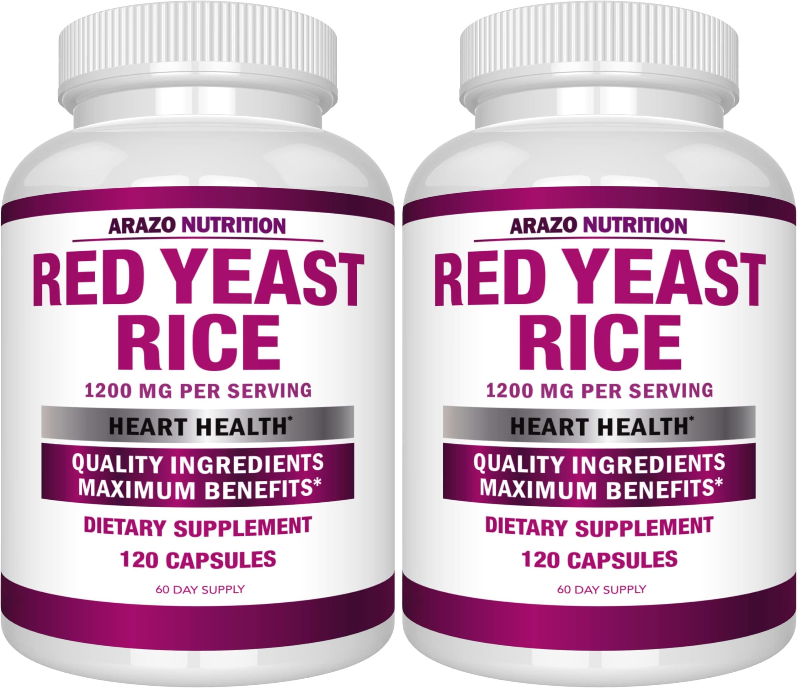 Arazo Nutrition Red Yeast Rice Extract bottle showing 1200 mg potency for daily use.