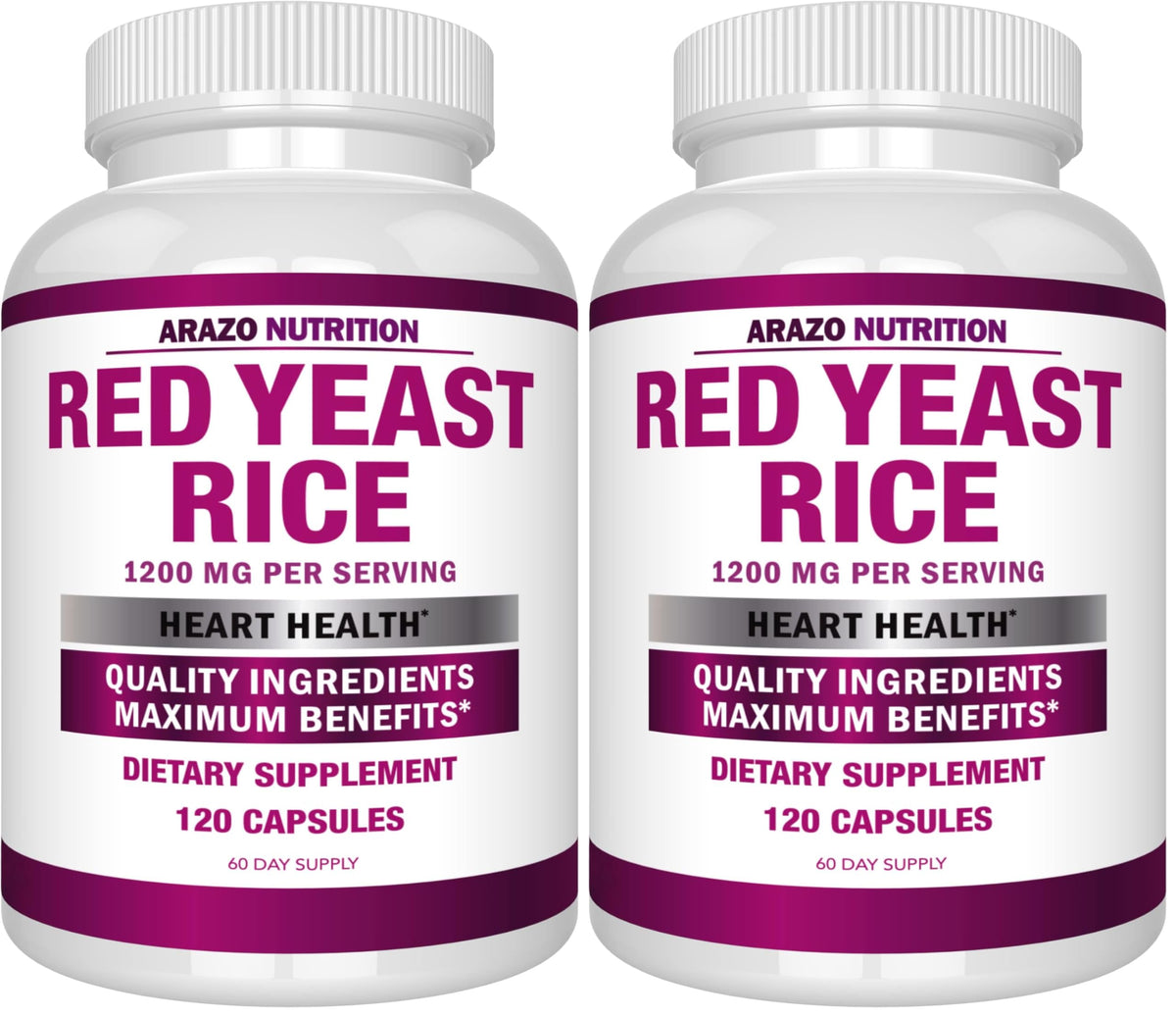 Arazo Nutrition Red Yeast Rice Extract bottle showing 1200 mg potency for daily use.