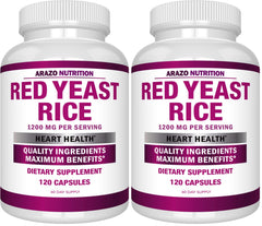Arazo Nutrition Red Yeast Rice Extract bottle showing 1200 mg potency for daily use.