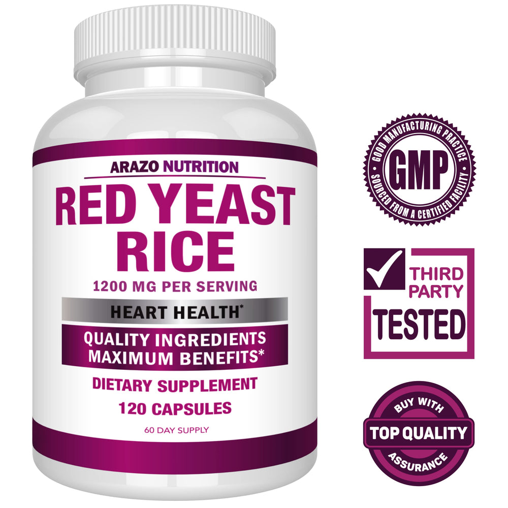 Arazo Nutrition Red Yeast Rice capsules in vegetarian form for everyday wellness.