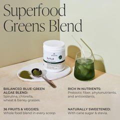 BeWell Greens powder scoop ready to mix for a quick nutrient boost.